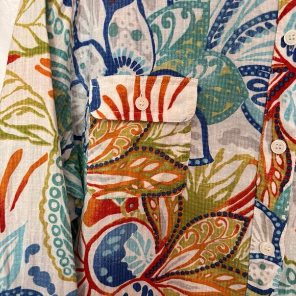Chicos Top Women Size 3, XL Multicolor Floral 3/4 Sleeve Tunic Linen Blend - Picture 4 of 4